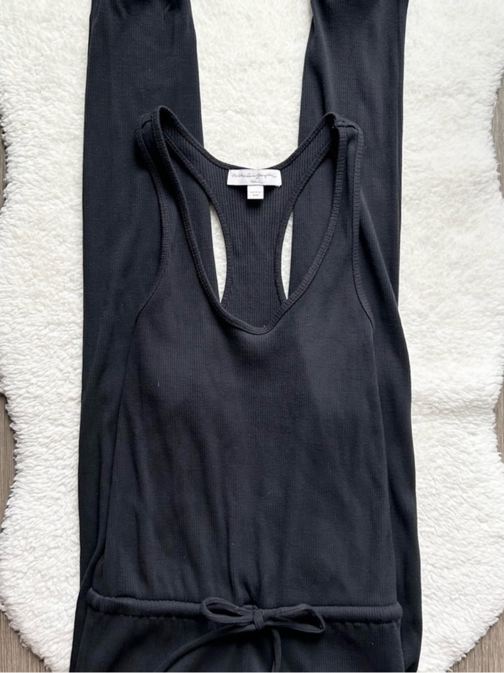 Spiritual Gangster Giselle Black Ribbed Racerback Romper with Drawstring
